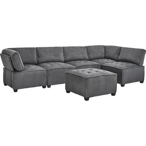 CAIziCanapé modulaire 6 places en tissu côtelé, ergonomique, poches de rangement, combinable librement en U, en L ou en canapé-lit, structure robuste en bois et métal, montage facile, gris (1/5)