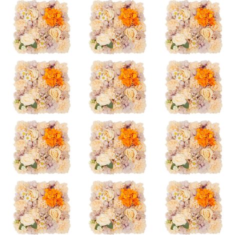 Lot de 12 panneaux muraux de fleurs artificielles, mur de fleurs en soie, décoration murale florale, pour mariage, baptême, fête, fond photo, cérémonie et événement - 38x38 cm (1/5)