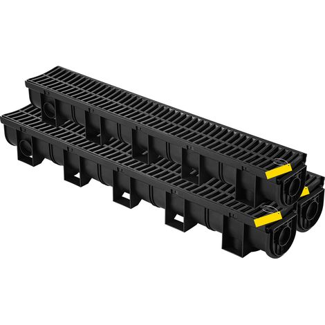 Mophorn Sistema di Drenaggio Trincea HDPE 15 x 13 x 100 cm, Canale di Drenaggio con Griglia in Plastica Nera per Pavimenti di Garage, Completo di 3 Tappi di Chiusura, Ideale per Giardino