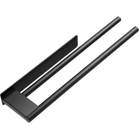 Porte-serviettes double couche auto-adhésif – acier inoxydable noir, 40 cm de long, convient pour la salle de bain et la cuisine. (1/5)