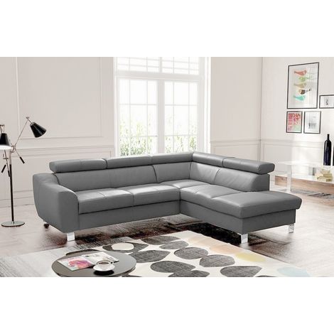 Canapé d'angle en cuir italien de luxe 5 places ASTERO, gris clair, angle droit (1/5)