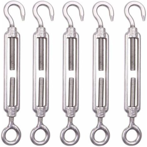 Juego de 5 tensores de cable de acero inoxidable M6, 6 mm, ganchos tensores para cercas, tensores ajustables de malla de alambre de acero inoxidable 304 para cuerda, cable, tendedero, cercas de jardín (1/5)