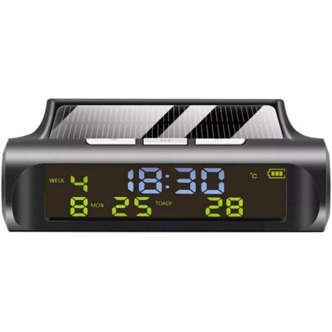 Horloge solaire automatique pour voiture – Affichage heure, date, jour et température – Panneau solaire haute performance – Résistante aux hautes températures (1/5)
