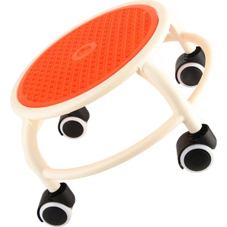 Tabouret bas rond à roulettes, confortable et universel, avec roulettes, mini-tabouret mobile et grande capacité de charge pour la maison, orange. (1/5)