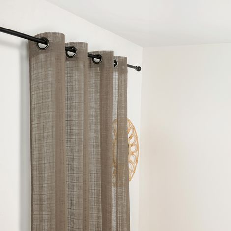 Voilage à Oeillets Motifs Carreaux Alsaciens Marron Brun 145x260 cm (1/2)