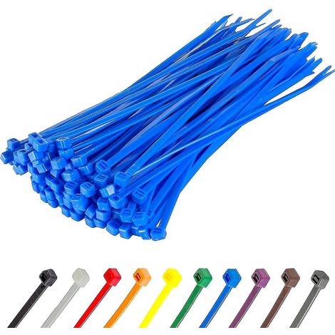Lange, robuste silberne Kabelbinder, 370 mm x 4,8 mm, 100er-Packung, aus hochwertigem Nylon, 200 mm x 4,8 mm Reißverschluss, blau (1/5)