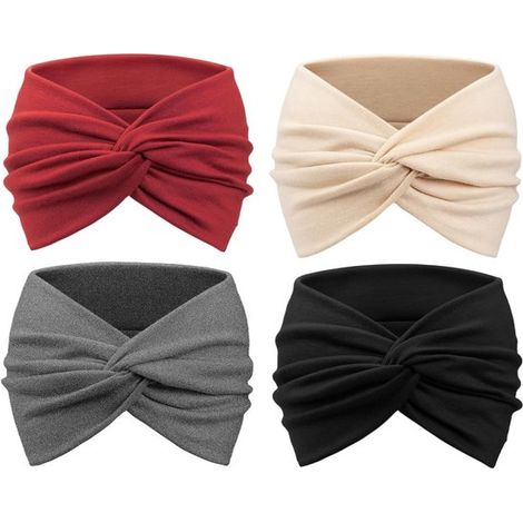 Paquete de 4 diademas turbante anchas de estilo vintage para mujer, con nudos y bonitas cintas para el cabello. (1/5)