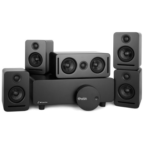 Monaco Wireless 5.1 Heimkinosystem – Immersives Dolby Atmos – Hochauflösende WiSA-Technologie – THX-zertifiziert – Minimalistisches Schwarz