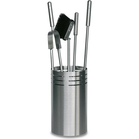 Porta attrezzi camino acciaio inox  4 accessori  h.62 d. 16 cm. Made in Italy