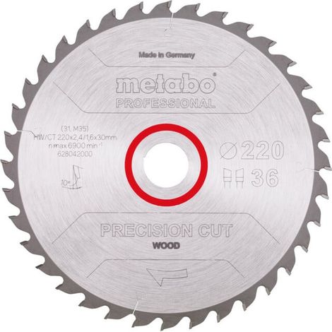 Lame de scie circulaire HW/CT 220 x 30 x 2,4/1,6, nombre de dents 36, affûtage en biseau alterné, angle d'attaque 10° metabo (1/3)