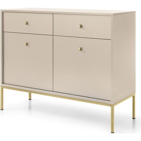 Cassettiera, beige sabbia, 103,5 x 83 x 39 cm, gambe dorate (1/5)