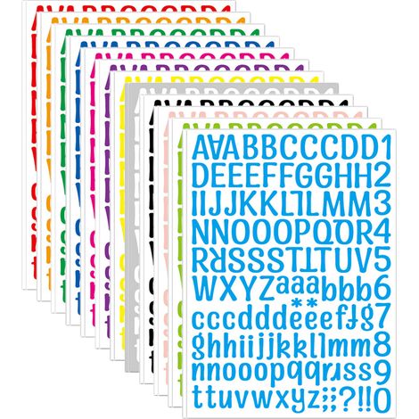 Lot de 24 feuilles d'autocollants lettres et chiffres en 12 couleurs, pour boîtes aux lettres, panneaux, cuisine, portes, commerces (1/5)