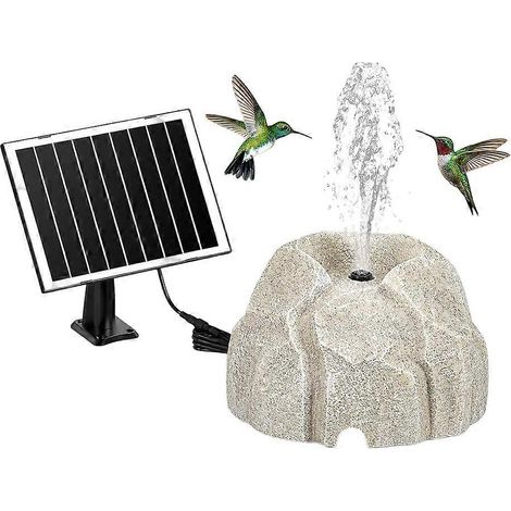 Fontaine solaire pour bain d'oiseaux, fontaine en pierre avec pompe à eau de 7 W, idéale pour bain d'oiseaux, jardin ou bassin. (1/5)
