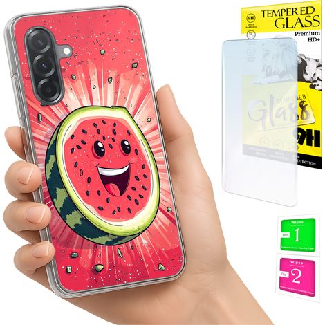Custodia per Samsung Galaxy A36 / A56, cover posteriore con foto, vetro 9H color anguria. (1/5)
