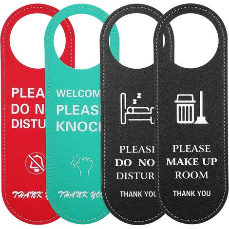 Lot de 4 panneaux de porte « Ne pas déranger » double face, veuillez frapper, panneau à accrocher à la porte d'une chambre d'hôtel ou d'un bureau-24.00X8.00X0.40CM-Multi (1/2)