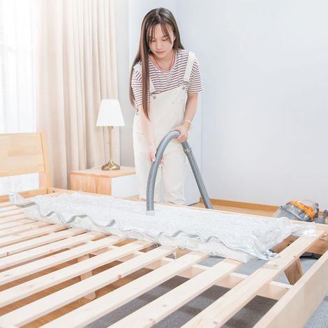 Grands sacs de rangement sous vide pour matelas, vêtements, imperméables, refermables, réutilisables, gain de place, compresse matelas 80 %, 2 sacs de matelas, avec pompe à vide. (1/4)