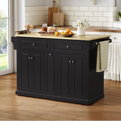 Mobile cucina isola con piano ribaltabile, 121 x 69 x 89 cm, MDF naturale e nero HAVRYA (1/5)