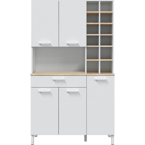 Meuble de cuisine 108x40x186 cm blanc mat et chêne canadien avec étagères porte-bouteilles – Mori (1/5)