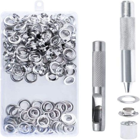100 Stück Ösen-Set Werkzeug, 10 mm Ösen für Planen, Ösen-Set, Ösen-Set mit 3 Werkzeugen, Ösen für Plane, Schuhe, Kleidung, Zelte (1/5)