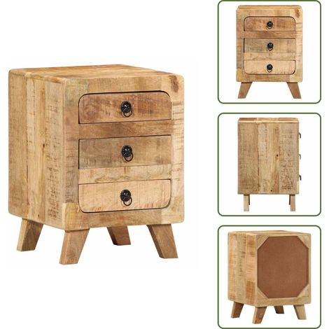 The Living Store Nachttisch 37x32x50 cm Raues Massivholz Mango - Holz Nachttisch (1/5)