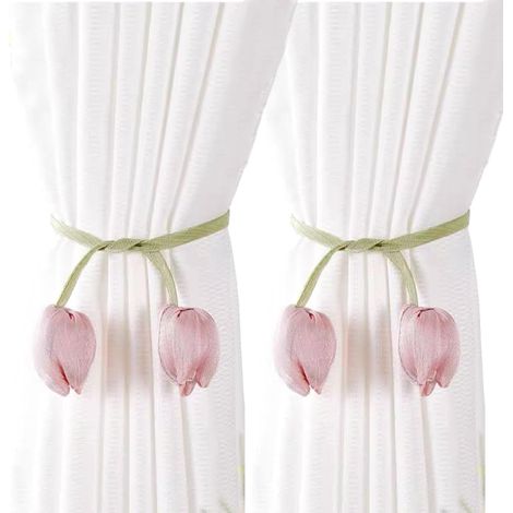 Lot de 2 embrasses tulipes roses pour rideaux, décoration maison et chambre. (1/5)