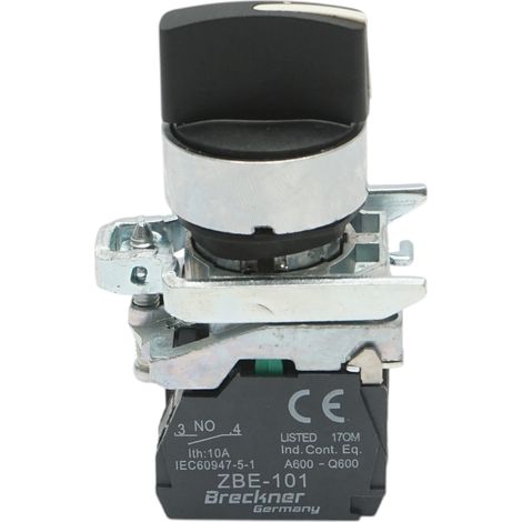 Selettore a 3 posizioni con ritenuta nero 2NO, 24V/10A, TB4-BD33 Breckner Germany (1/5)