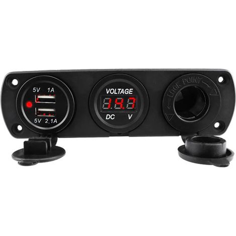Chargeur de voiture double USB avec prise allume-cigare, voltmètre et charge rapide pour camping-car, bateau, camion et bus. Adaptateur secteur avec allume-cigare et voltmètre.