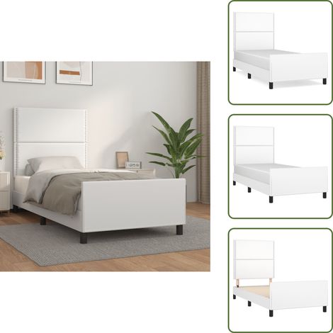Bettgestell mit Kopfteil Weiß 100x200 cm Kunstleder - Bettrahmen - Holzbettwäsche - Doppelbett - Boxspringbett - Lattenrost (1/5)