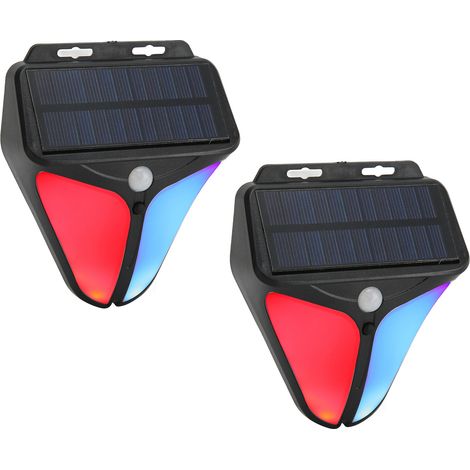 Lot de 2 lampes d'alarme solaires à détecteur de mouvement avec alarme sonore et 4 modes, étanches, pour la maison et le jardin. (1/5)