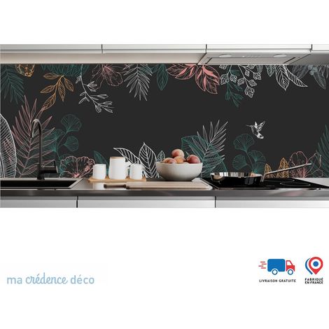 Crédence : Dessin feuilles tropicales 2 - Alu composite - 120 - 60 (1/3)