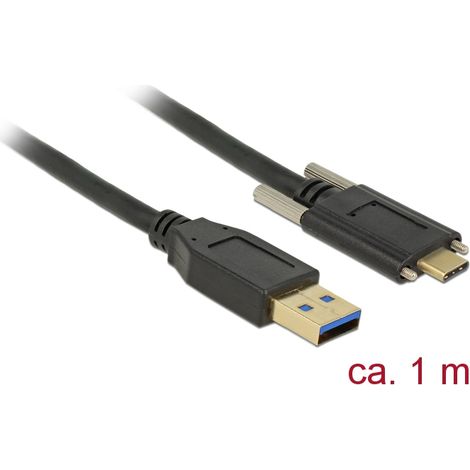 Delock Cable SuperSpeed USB 10 Gbps (USB 3.1 Gen 2) Tipo-A macho USB Type-C⢠macho con tornillos en los laterales 1 m negro