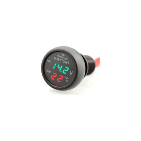 Presa accendisigari per auto con porta USB, voltmetro e termometro impermeabili da 12V per veicoli a 12V/24V - Crezuo