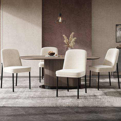 Esszimmerstühle 4er Set, Stühle, mit verdickten Sitzkissen und Metallbeinen, geeignet für Esszimmer, Wohnzimmer und Cafés, im modernen minimalistischen Stil, Schwarzer Rahmen, Samt , Beige (1/5)