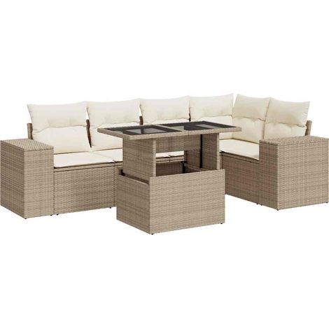 Juego de sofás jardín con cojines 6 pzas ratán sintético beige vidaXL (1/5)