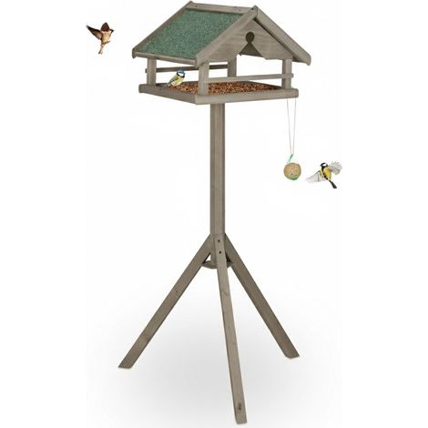 Relaxdays Vogelfutterhaus mit Ständer, wetterfestes Asphaltdach, Garten, Balkon & Terrasse, Vogelhaus, Tannenholz, braun (1/5)