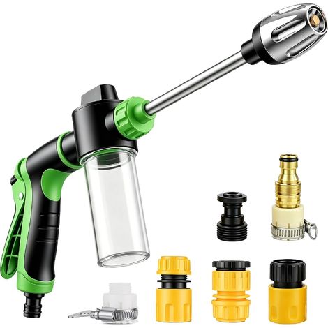 Jetterix Pistolet Haute Pression, Lance de Nettoyage Métal Jet réglable, mousse intégrée, nettoyage rapide sans effort, pour voiture, terrasse, faade et mobilier extérieur (1/5)