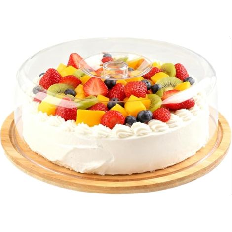 Plateau à Gateau avec Couvercle, Cloche a Gâteaux en Bois avec Transparent PS Dôme et, Ronde pour Pâtisserie, Dessert (1/5)