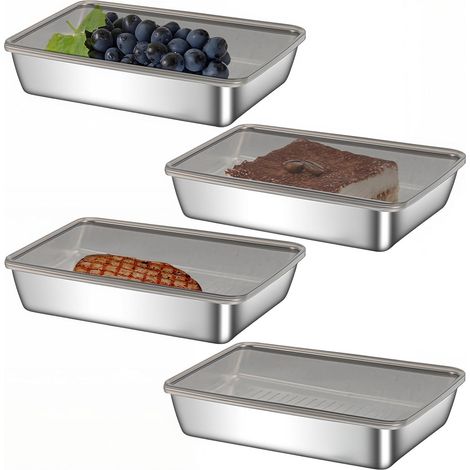 4 boîtes conservation acier inoxydable avec couvercle hermétique, pour cuisine et congélateur