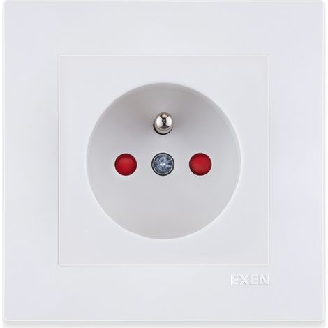Prise de courant complète 2P+T blanche avec obturateurs, cadre simple blanc Série KARELL 16A 250V EXEN (1/3)