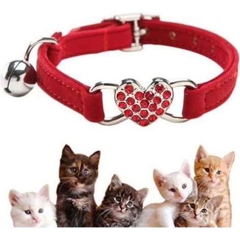Collier de Chat Ajustable en Velours Doux avec Cloche, Fourniture d'animaux Domestique Mignon (1/4)