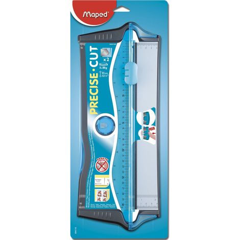 Maped - Taglierina per carta A4 con taglio preciso - Con sistema di sicurezza a lama retrattile automatica - Capacità di taglio di 5 fogli - Per tagliare carta, foto, scrapbooking - 2 lame incluse (1/3)