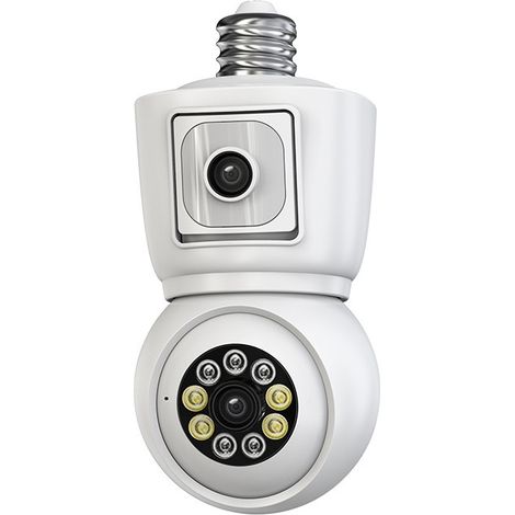 Caméra de surveillance ampoule E27 WiFi double objectif 1080P, caméra intérieure ICSEE, audio bidirectionnel, alarme détection de mouvement, vision nocturne, stockage carte TF + cloud, installation da (1/5)