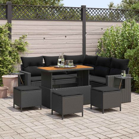Gartensofa-set mit Kissen 10 pcs Schwarz Poly-Rattan