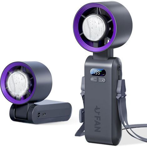 Ventilateur Portable, Mini Fans 1 à 199 Vitesses Avec Fonction Refroidissement, Ventilateur Portable Pliable Rechargeable 5500 Mah, Pour Voyage, ExtéRieur (Gris) (1/5)