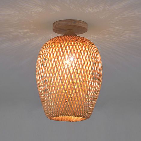 Plafonnier en bambou, lustre bohème, petite lampe décorative tissée à la main, 20 cm (ampoule non incluse) (1/5)