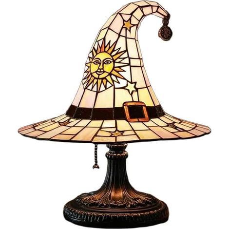 Lampe chapeau de sorcière gothique, veilleuse en résine pour Halloween, décoration d'intérieur effrayante Petite taille 18 cm Blanc (1/3)