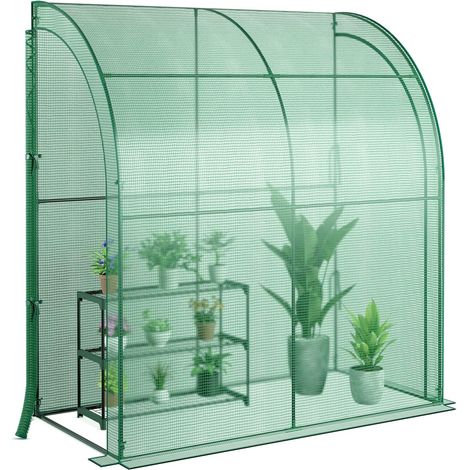 COSTWAY Foliengewächshaus mit Blumenregal, Gewächshaus Treibhaus mit 2 aufrollbaren Türen, Wandgewächshaus Tomatenhaus für Setzlinge & Topfpflanzen, 198,5 x 98 x 215 cm (1/5)