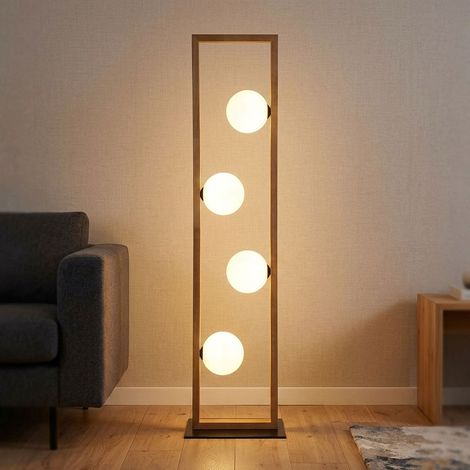Stehlampe Stehleuchte Holzlampe Glaskugel Wohnzimmerlampe 4 flammig H 110 cm (1/5)