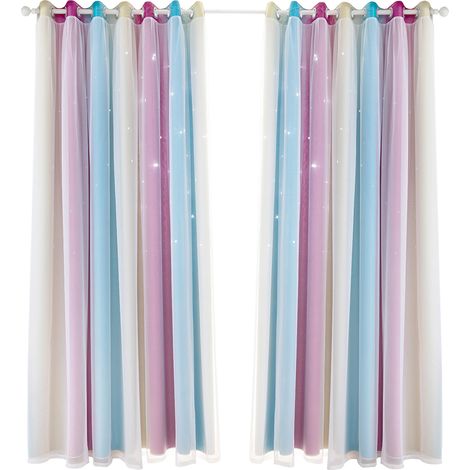 Rideaux occultants double couche à motif étoiles ajourées dégradé simple (2 pièces) pour chambre et salon. (1/2)