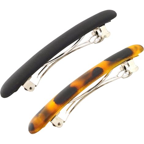 Conjunto de 2 pinzas para el cabello de mujer, pasadores para cabello fino y grueso, estilo francés, pinza grande, carey negro (1/5)